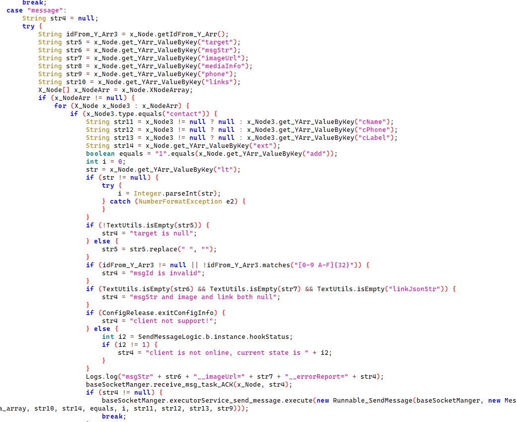 Snippet of the command handler