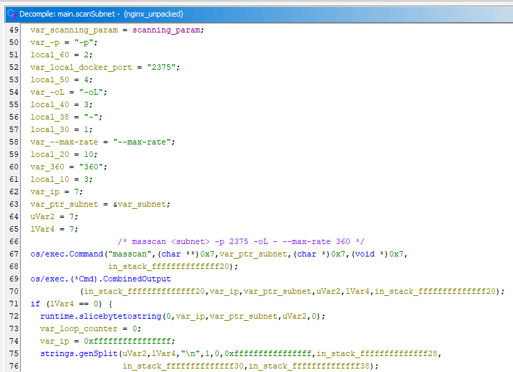 Scanning the generated subnet via masscan
