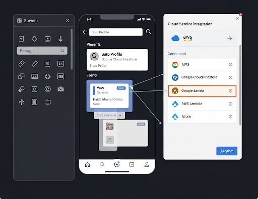 Screenshot of a low-code platform integrating with cloud services