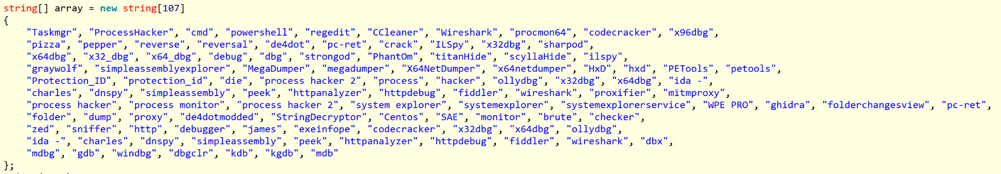 List of processes that the malware looks for to terminate