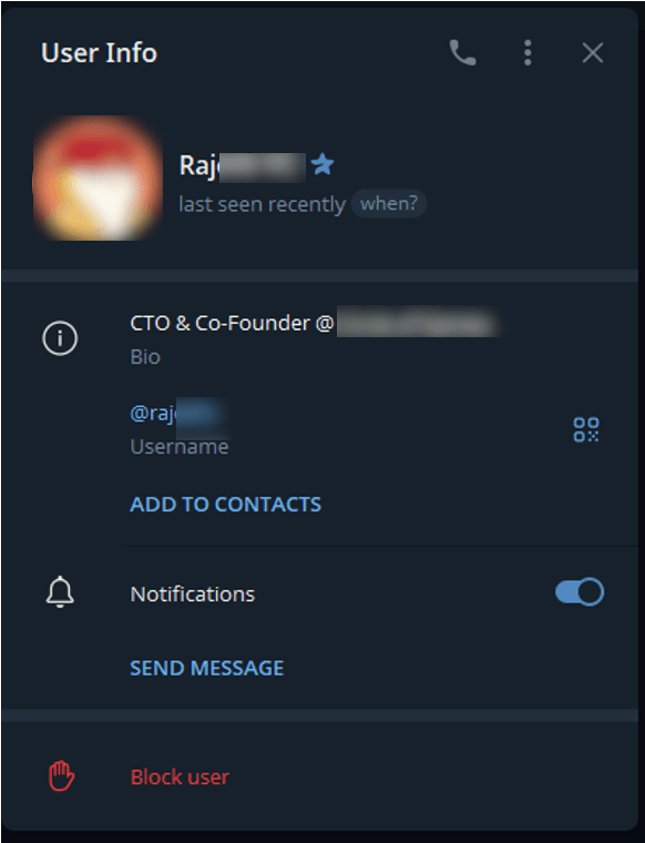 The same Telegram account changed to impersonate a Web3 company founder