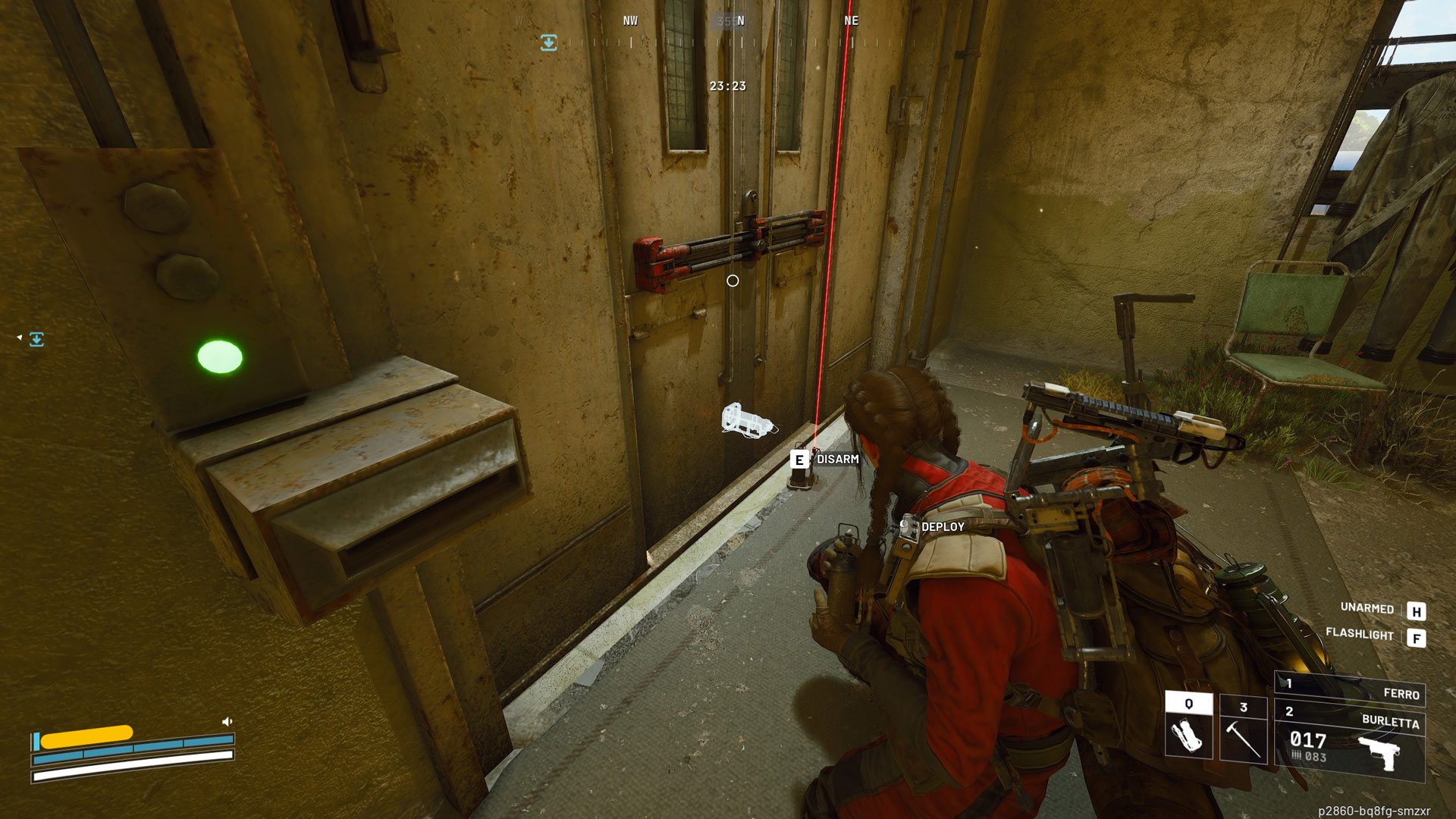A player character places traps on a door.